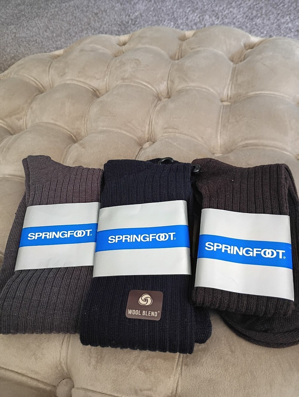 Springfoot,Men's Wool Blend Socks, Black/Grey or Brown, 10-13